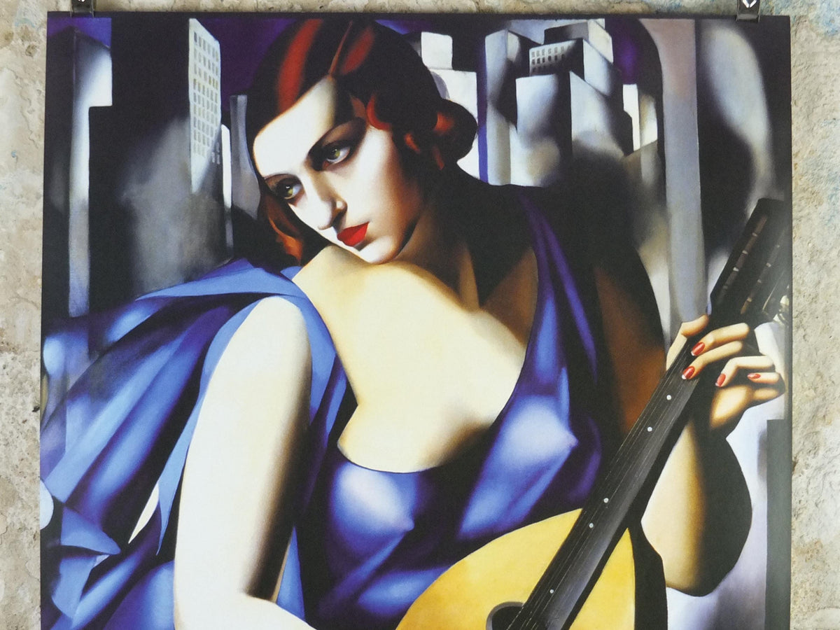 2001 Tamara de Lempicka Poster, Woman in Blue with Guitar 1929, Art Deco Nouveau cubism neoclassical gallery exhibition, wall art decor