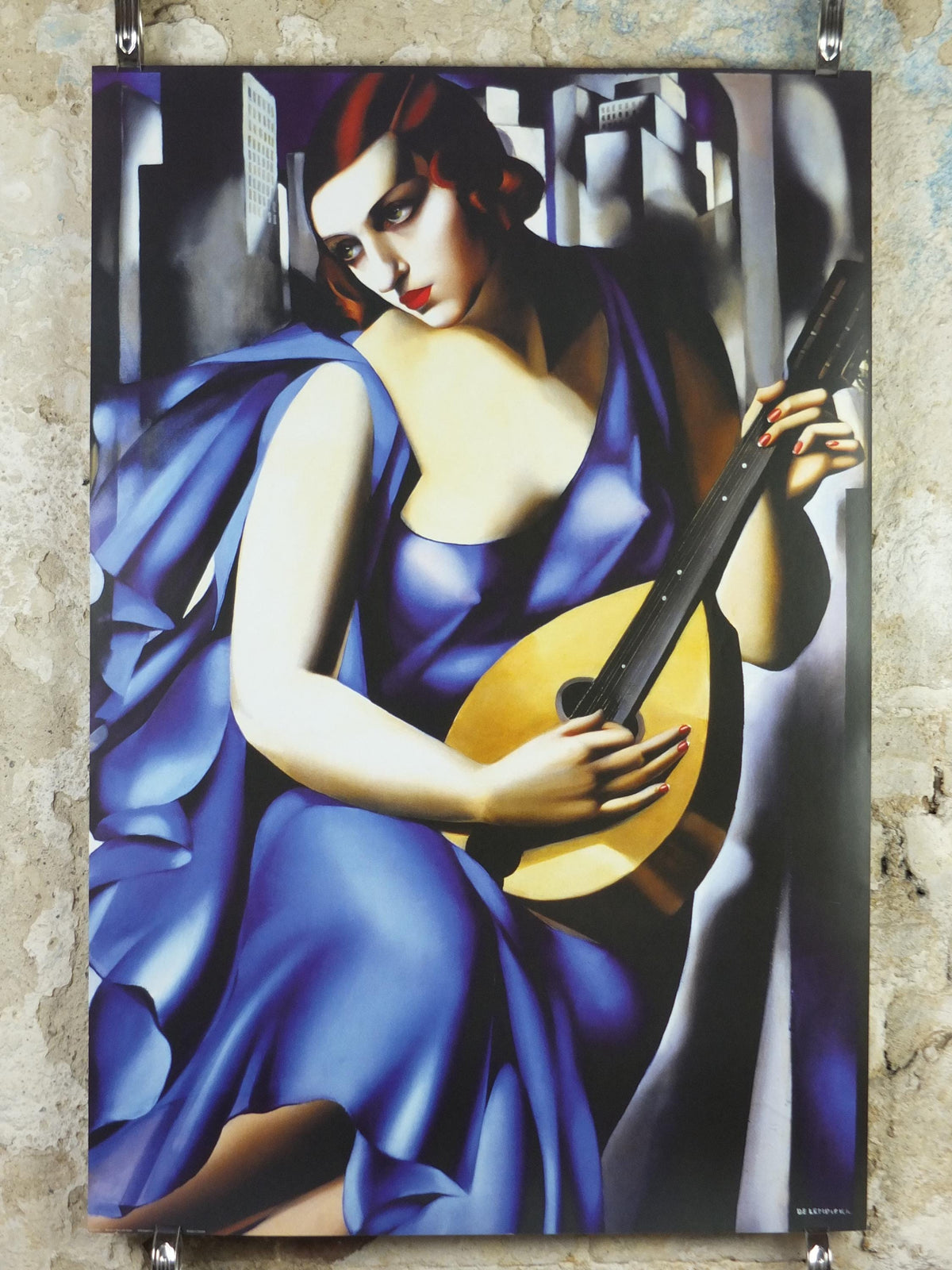 2001 Tamara de Lempicka Poster, Woman in Blue with Guitar 1929, Art Deco Nouveau cubism neoclassical gallery exhibition, wall art decor
