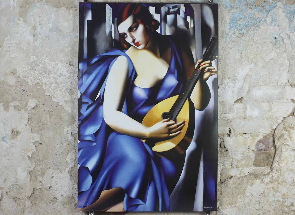 2001 Tamara de Lempicka Poster, Woman in Blue with Guitar 1929, Art Deco Nouveau cubism neoclassical gallery exhibition, wall art decor