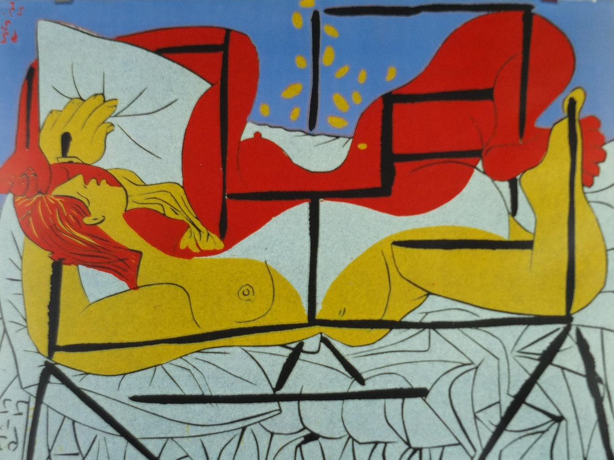 1985 Pablo Picasso Poster, Danae, Linoleum cut 1962, The Metropolitan Museum of Art, MET NY, Greek myth, gallery exhibition, wall art decor