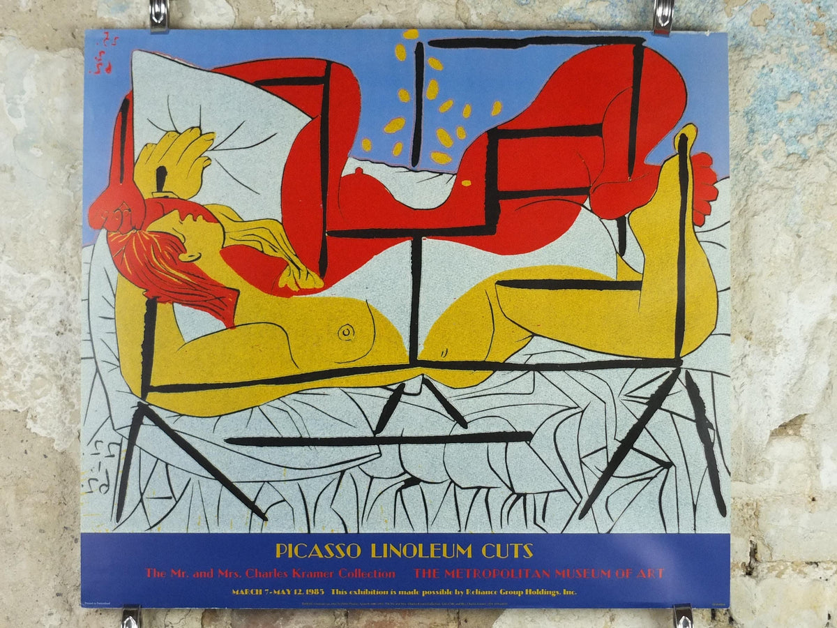 1985 Pablo Picasso Poster, Danae, Linoleum cut 1962, The Metropolitan Museum of Art, MET NY, Greek myth, gallery exhibition, wall art decor