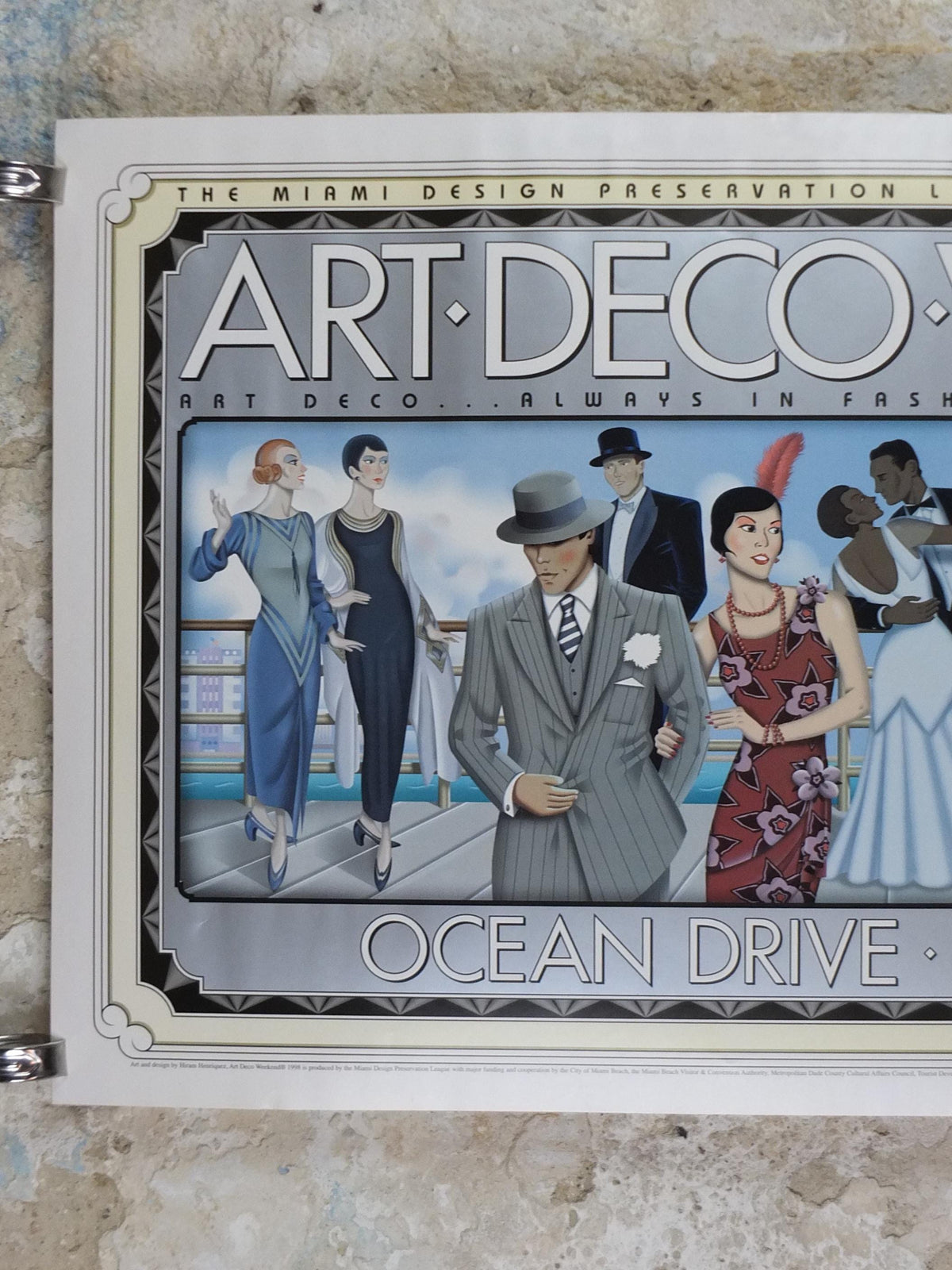 1998 Miami Beach Art Deco Weekend Poster, Ocean Drive, Miami Beach, by Hiram Henriquez, Art Deco Nouveau, wall art decor