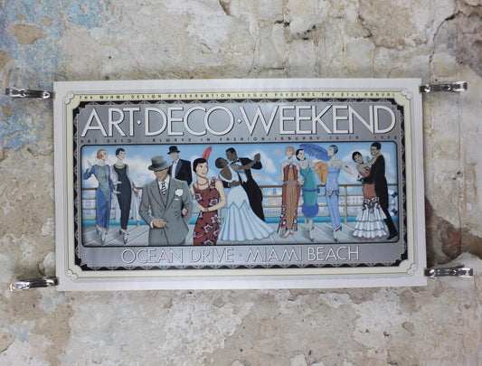 1998 Miami Beach Art Deco Weekend Poster, Ocean Drive, Miami Beach, by Hiram Henriquez, Art Deco Nouveau, wall art decor