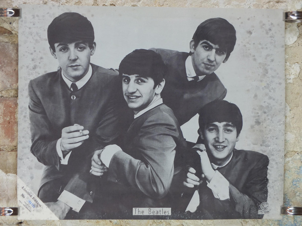 1960s Beatles Poster, Limited Edition, Topstar Portraits, Lennon Harrison McCartney Starr Apollo Marketing, edge foxing music wall art decor