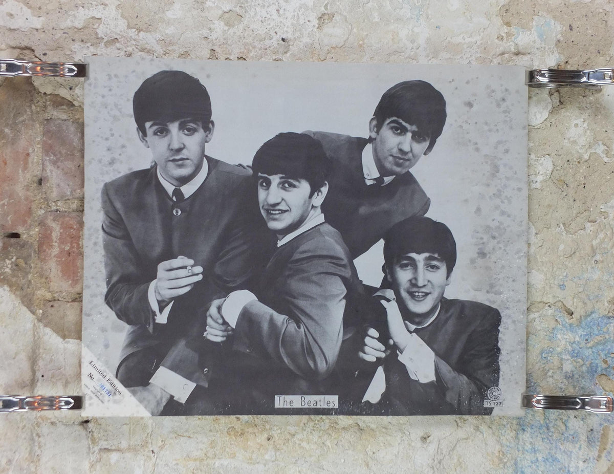 1960s Beatles Poster, Limited Edition, Topstar Portraits, Lennon Harrison McCartney Starr Apollo Marketing, edge foxing music wall art decor