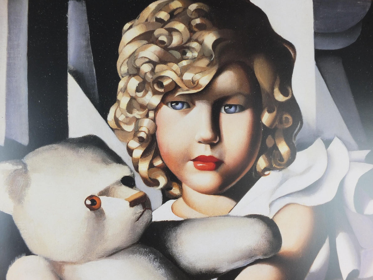 2004 Tamara de Lempicka Poster, Portrait of Miss Poum Rachou, Kizette Foxhall, girl with teddy bear, Art Deco Nouveau cubism, wall art decor