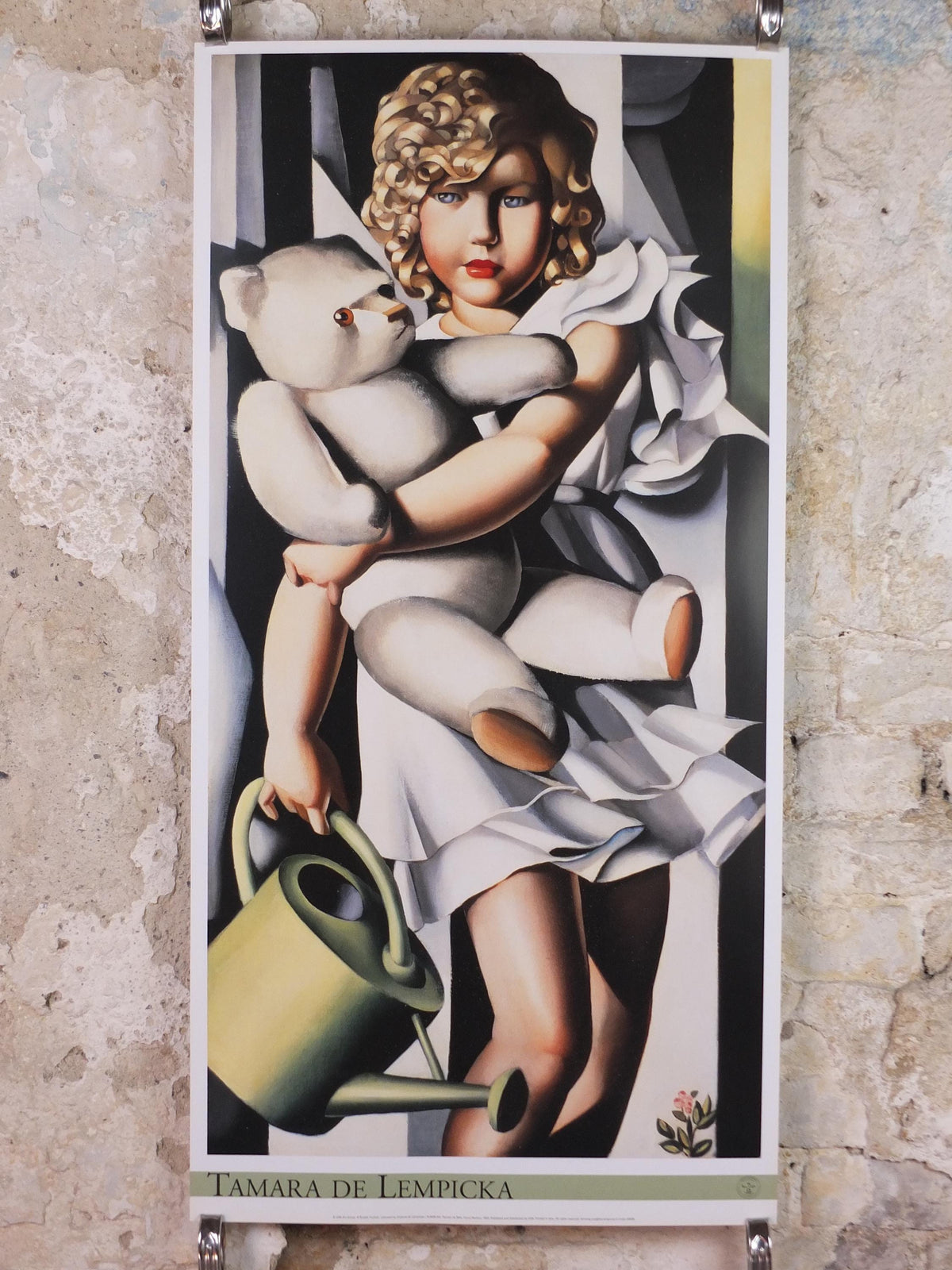 2004 Tamara de Lempicka Poster, Portrait of Miss Poum Rachou Kizette Foxhall, girl with teddy bear, Art Deco Nouveau cubism, wall art decor