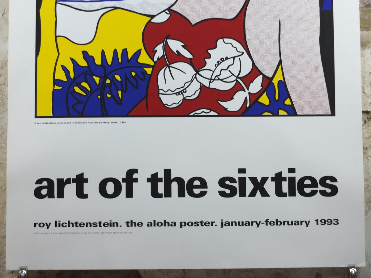 1993 Roy Lichtenstein Poster, "Aloha" 1962, Hawaiian woman on the beach, Art of the Sixties, Gallery Exhibition wall art decor
