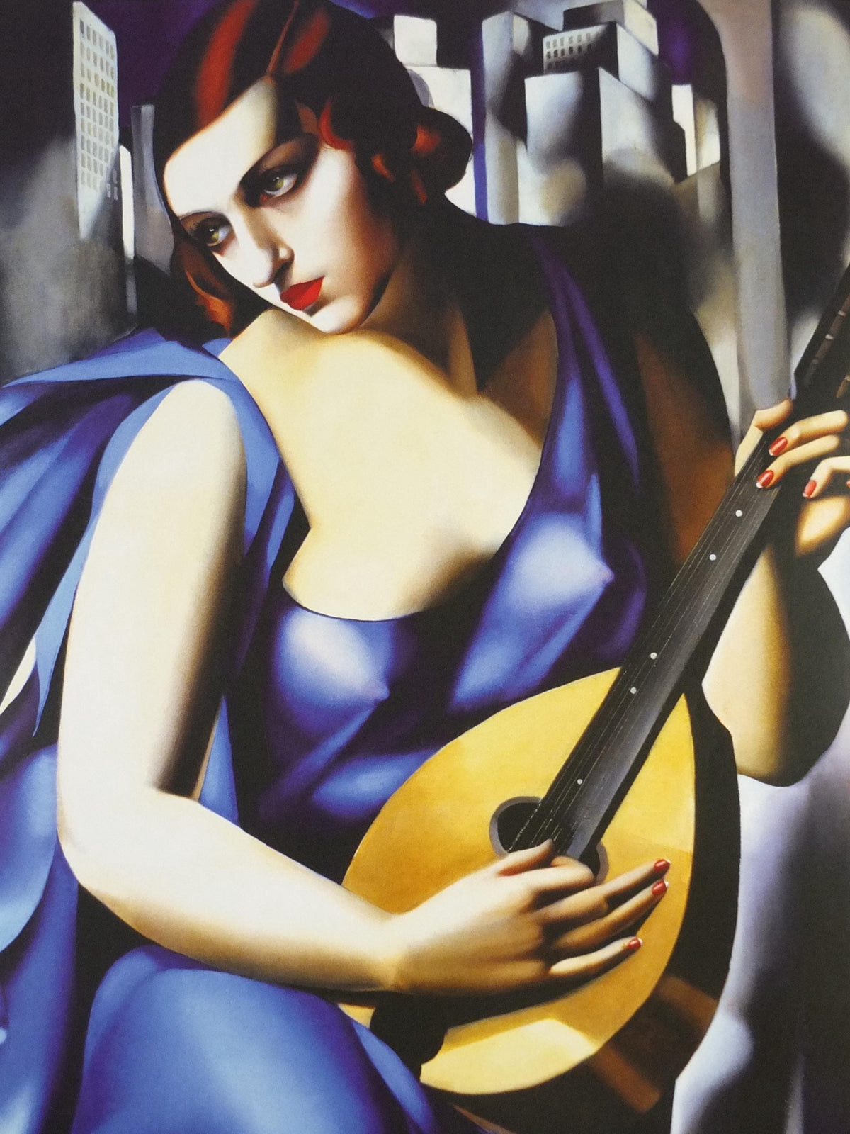 2001 Tamara de Lempicka Poster, Woman in Blue with Guitar 1929, Art Deco Nouveau cubism neoclassical gallery exhibition, wall art decor