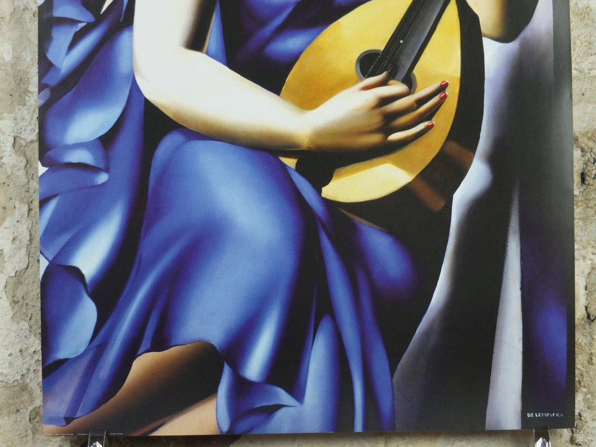 2001 Tamara de Lempicka Poster, Woman in Blue with Guitar 1929, Art Deco Nouveau cubism neoclassical gallery exhibition, wall art decor