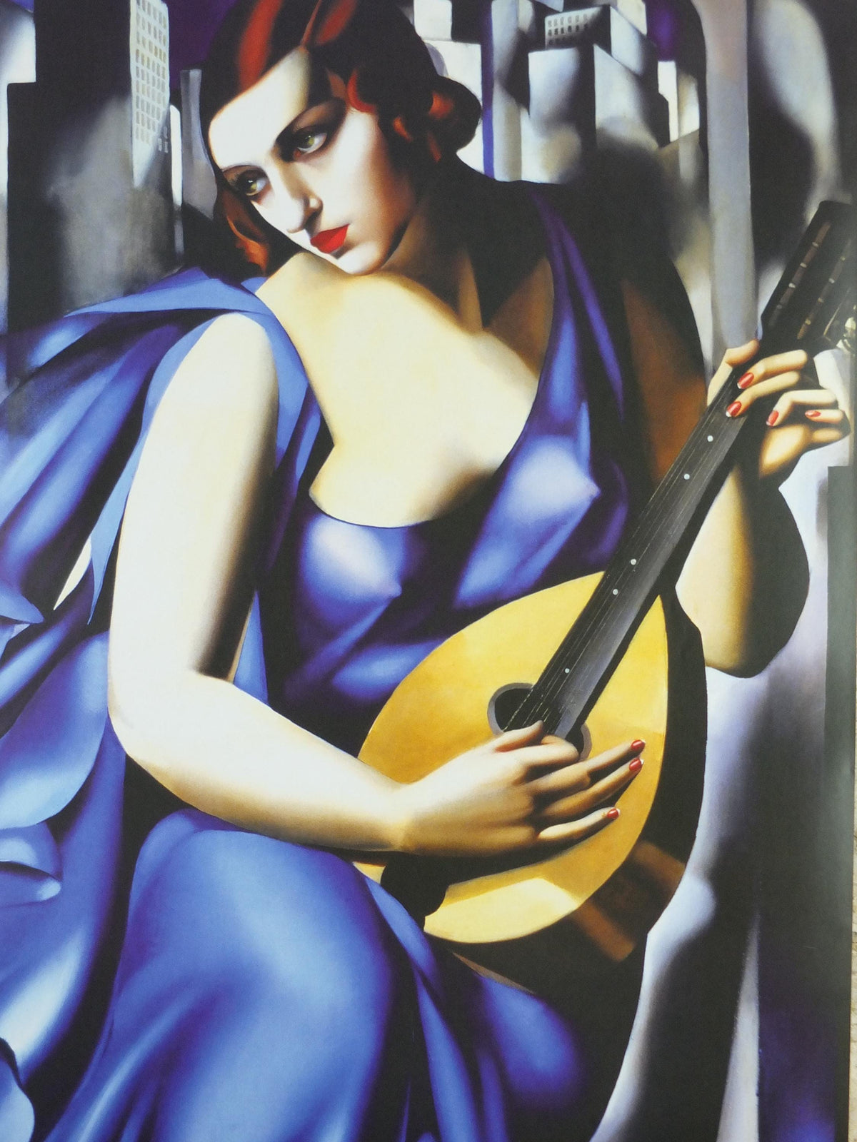 2001 Tamara de Lempicka Poster, Woman in Blue with Guitar 1929, Art Deco Nouveau cubism neoclassical gallery exhibition, wall art decor
