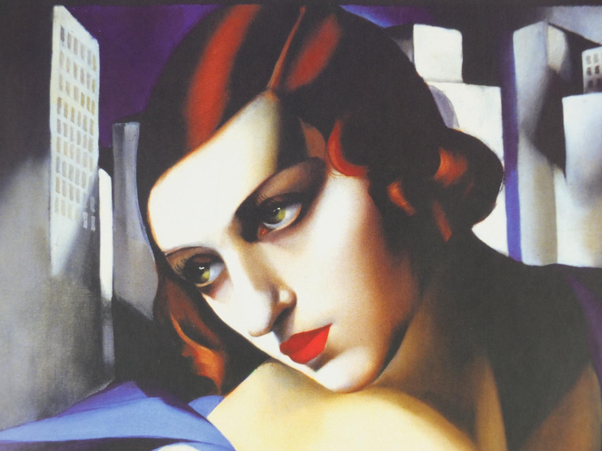 2001 Tamara de Lempicka Poster, Woman in Blue with Guitar 1929, Art Deco Nouveau cubism neoclassical gallery exhibition, wall art decor