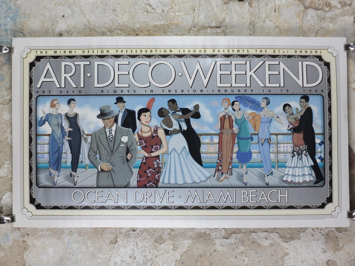 1998 Miami Beach Art Deco Weekend Poster, Ocean Drive, Miami Beach, by Hiram Henriquez, Art Deco Nouveau, wall art decor