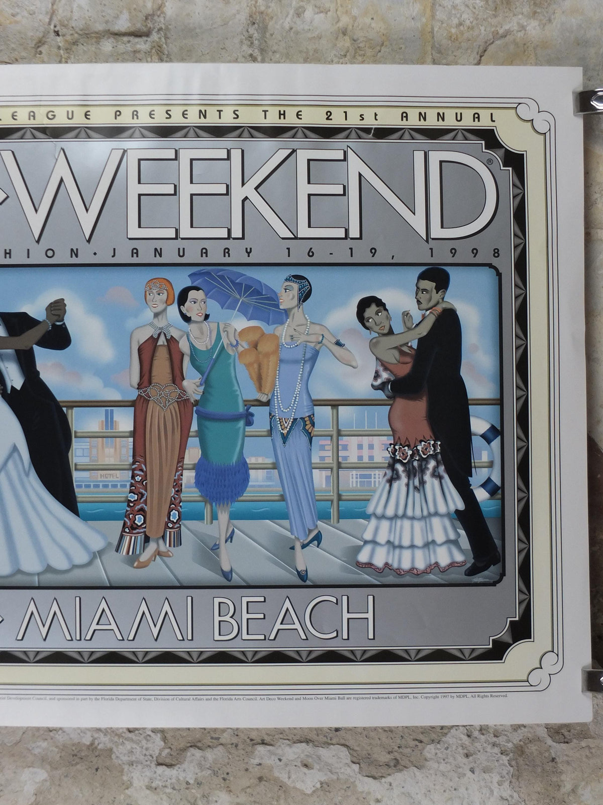 1998 Miami Beach Art Deco Weekend Poster, Ocean Drive, Miami Beach, by Hiram Henriquez, Art Deco Nouveau, wall art decor