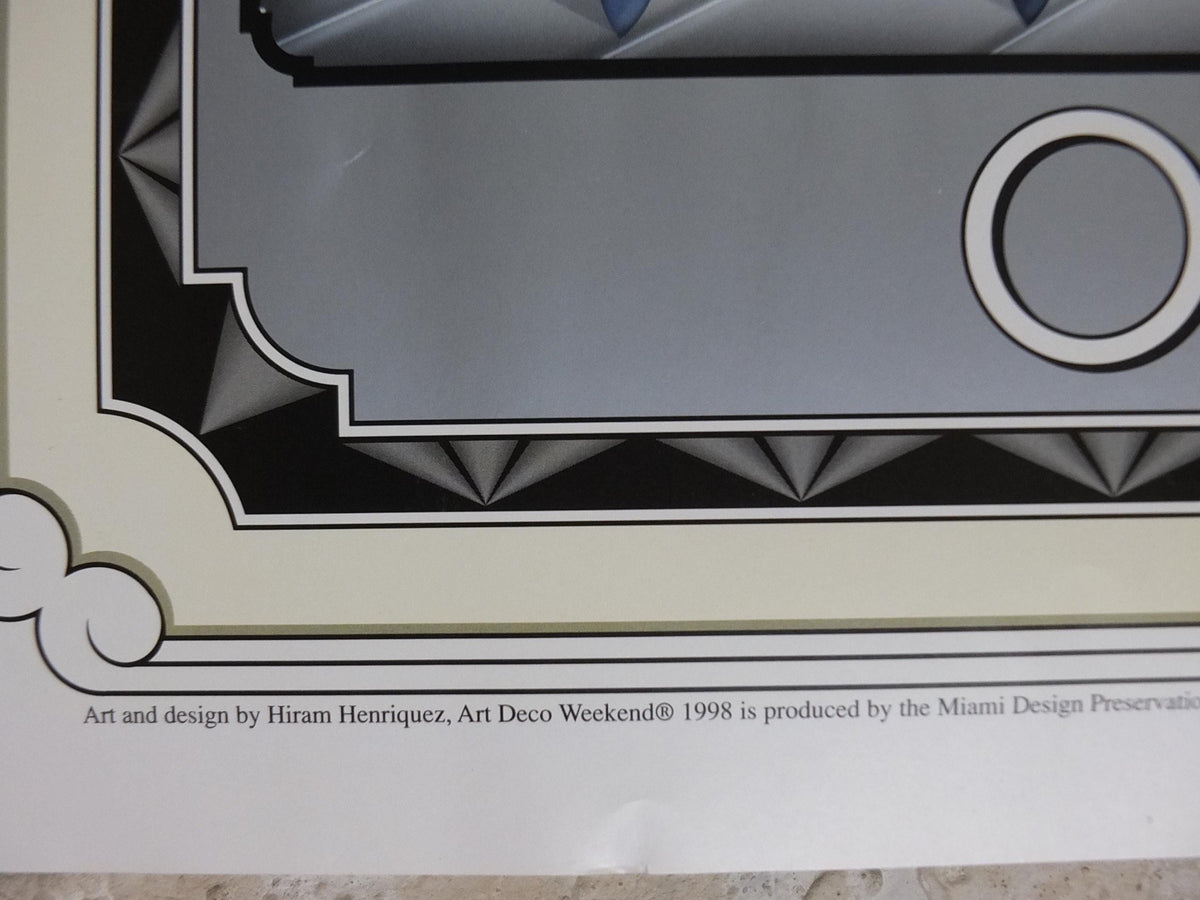 1998 Miami Beach Art Deco Weekend Poster, Ocean Drive, Miami Beach, by Hiram Henriquez, Art Deco Nouveau, wall art decor
