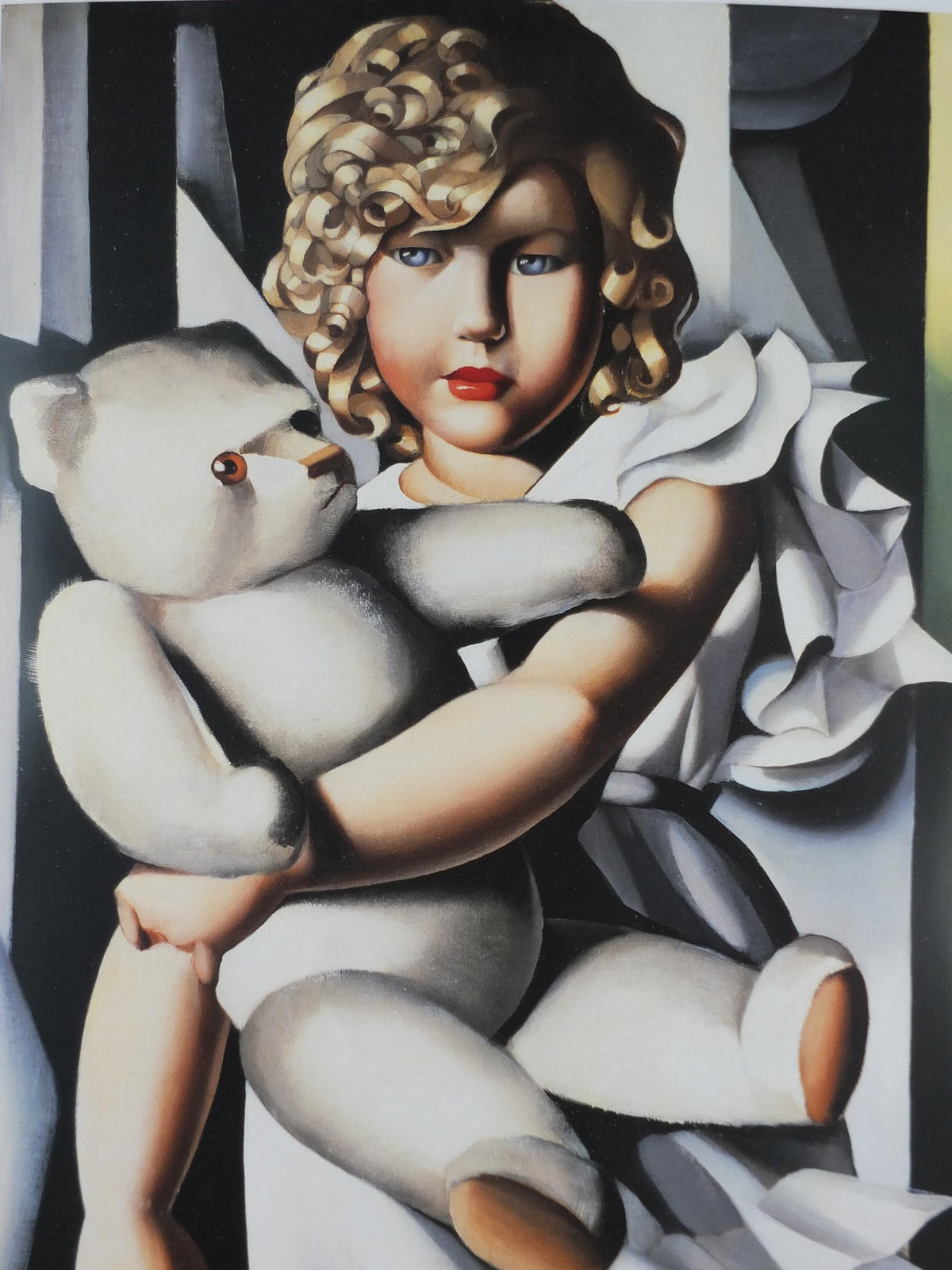 2004 Tamara de Lempicka Poster, Portrait of Miss Poum Rachou, Kizette Foxhall, girl with teddy bear, Art Deco Nouveau cubism, wall art decor