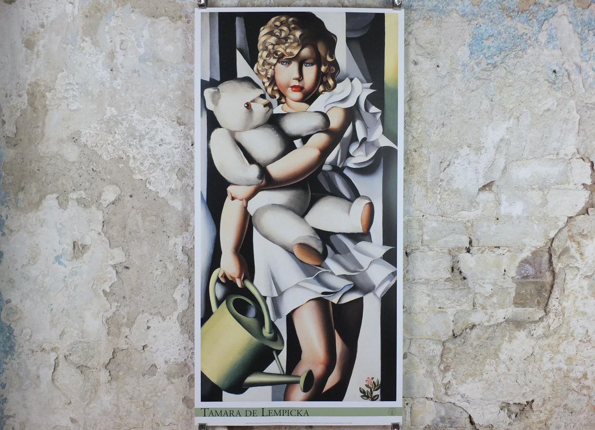 2004 Tamara de Lempicka Poster, Portrait of Miss Poum Rachou, Kizette Foxhall, girl with teddy bear, Art Deco Nouveau cubism, wall art decor