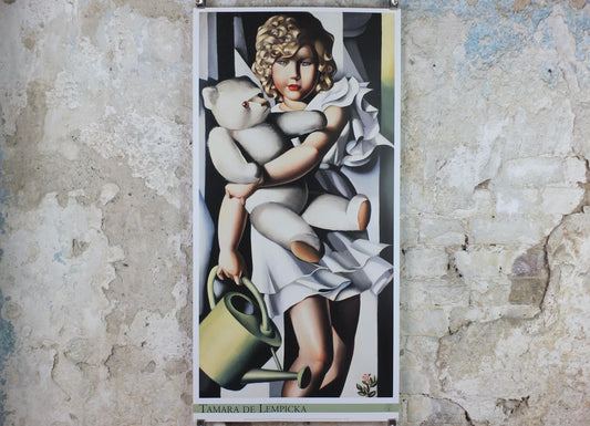2004 Tamara de Lempicka Poster, Portrait of Miss Poum Rachou, Kizette Foxhall, girl with teddy bear, Art Deco Nouveau cubism, wall art decor