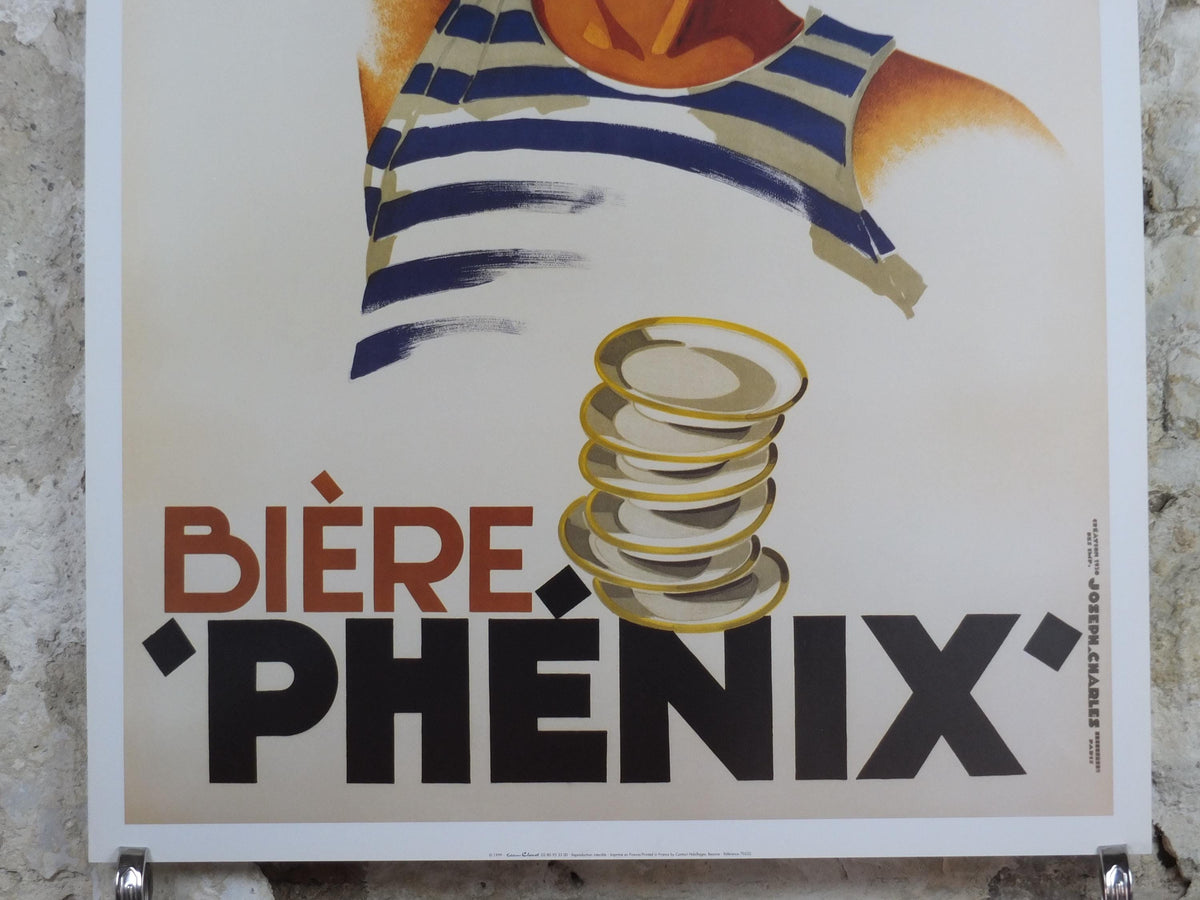1999 Biere Phenix Poster, Art Deco, smiling sailor with a beer, by Leon Dupin in 1930, Editions Clouet, advertising wall art decor