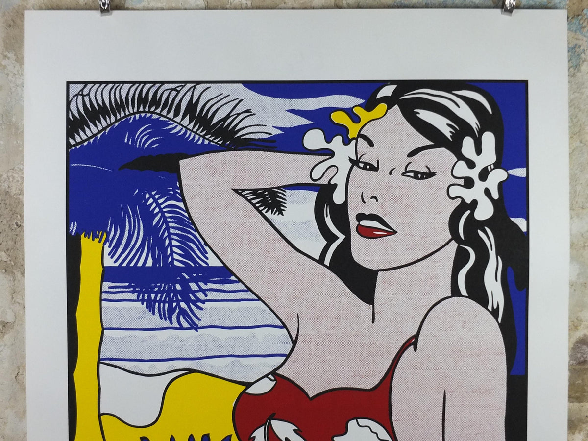 1993 Roy Lichtenstein Poster, "Aloha" 1962, Hawaiian woman on the beach, Art of the Sixties, Gallery Exhibition wall art decor