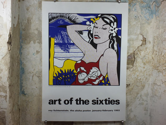 1993 Roy Lichtenstein Poster, "Aloha" 1962, Hawaiian woman on the beach, Art of the Sixties, Gallery Exhibition wall art decor