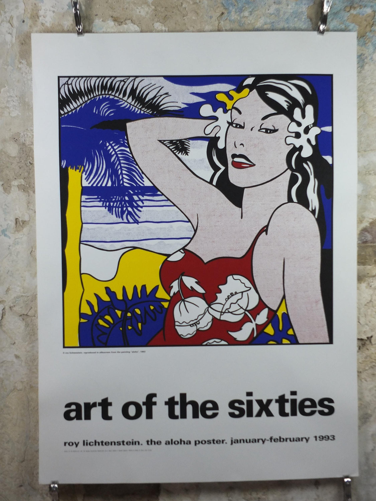 1993 Roy Lichtenstein Poster, "Aloha" 1962, Hawaiian woman on the beach, Art of the Sixties, Gallery Exhibition wall art decor