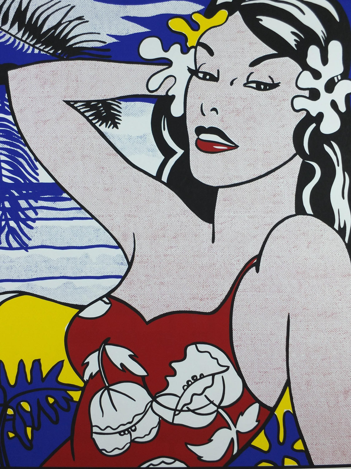 1993 Roy Lichtenstein Poster, "Aloha" 1962, Hawaiian woman on the beach, Art of the Sixties, Gallery Exhibition wall art decor