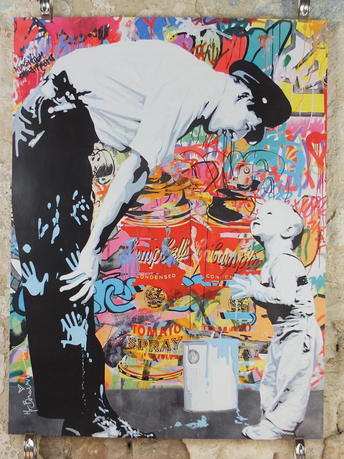 2012 Mr Brainwash Poster, Not Guilty, Policeman and baby with paint can, Keep it Real, Pop Art gallery exhibition, wall art decor