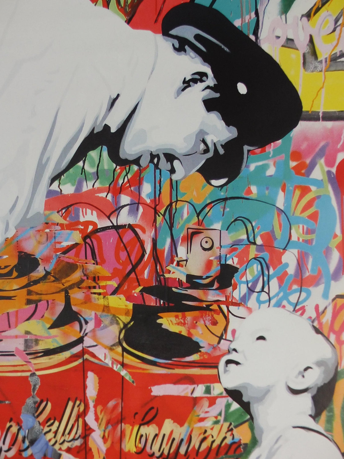 2012 Mr Brainwash Poster, Not Guilty, Policeman and baby with paint can, Keep it Real, Life is Beautiful, Pop Art exhibition, wall art decor