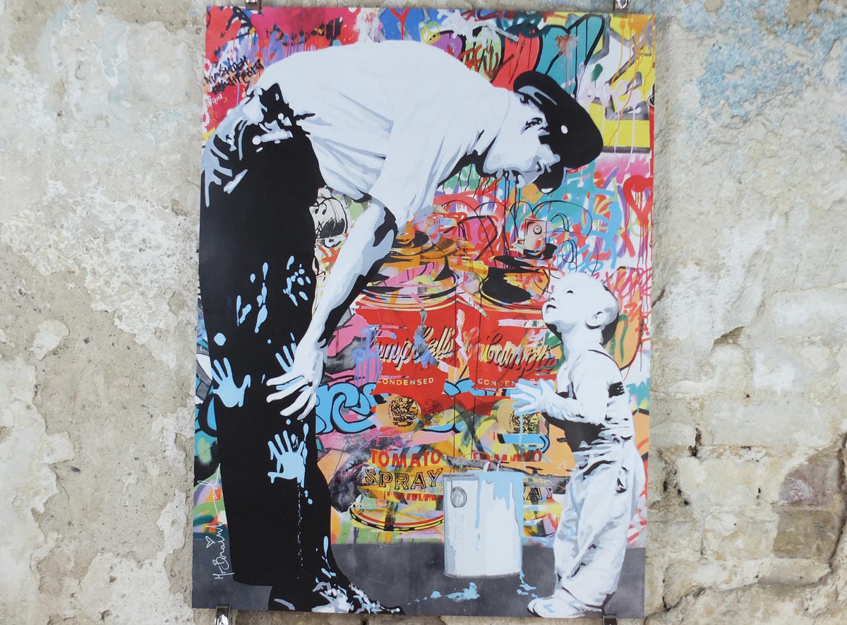 2012 Mr Brainwash Poster, Not Guilty, Policeman and baby with paint can, Keep it Real, Life is Beautiful, Pop Art exhibition, wall art decor