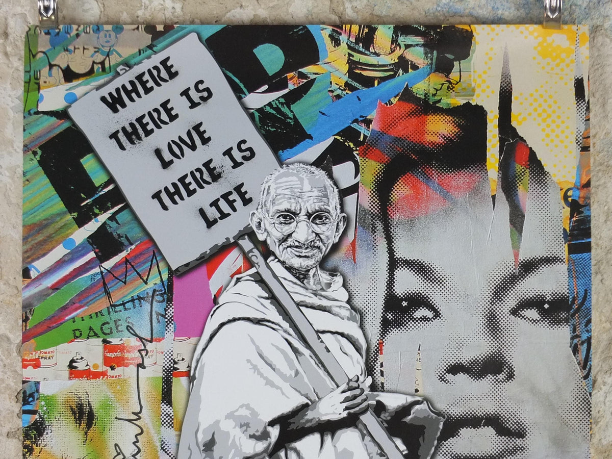 2012 Mr Brainwash Poster, Gandhi: Where There is Love, There is Life, Life is Beautiful, Pop Art exhibition, wall art decor
