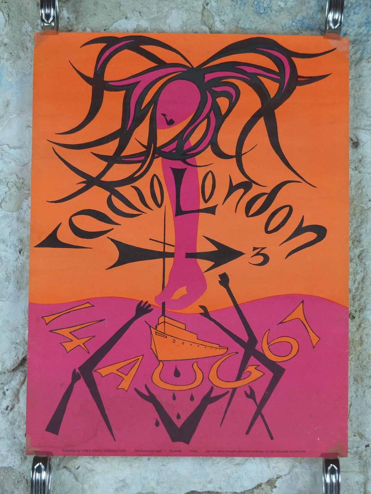 1967 Radio London Poster, Offshore pirate radio station, 14 August 1967, Free Radio Association, rock and pop music wall art decor