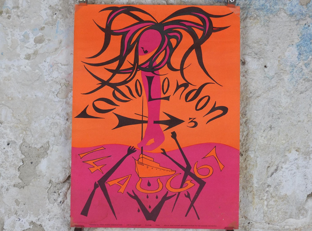 1967 Radio London Poster, Offshore pirate radio station, 14 August 1967, Free Radio Association, Big L, rock and pop music wall art decor