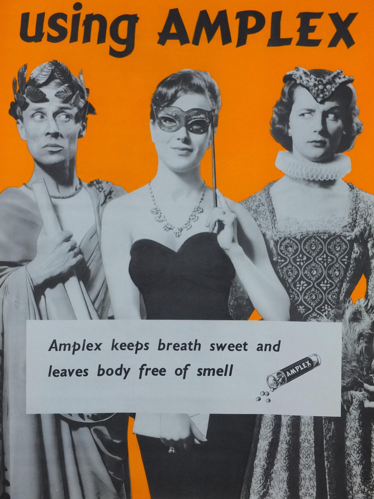 London Underground Tube Poster, Masquerade, Someone isn't using Amplex, deodorant advertising, wall art retro 1970s decor