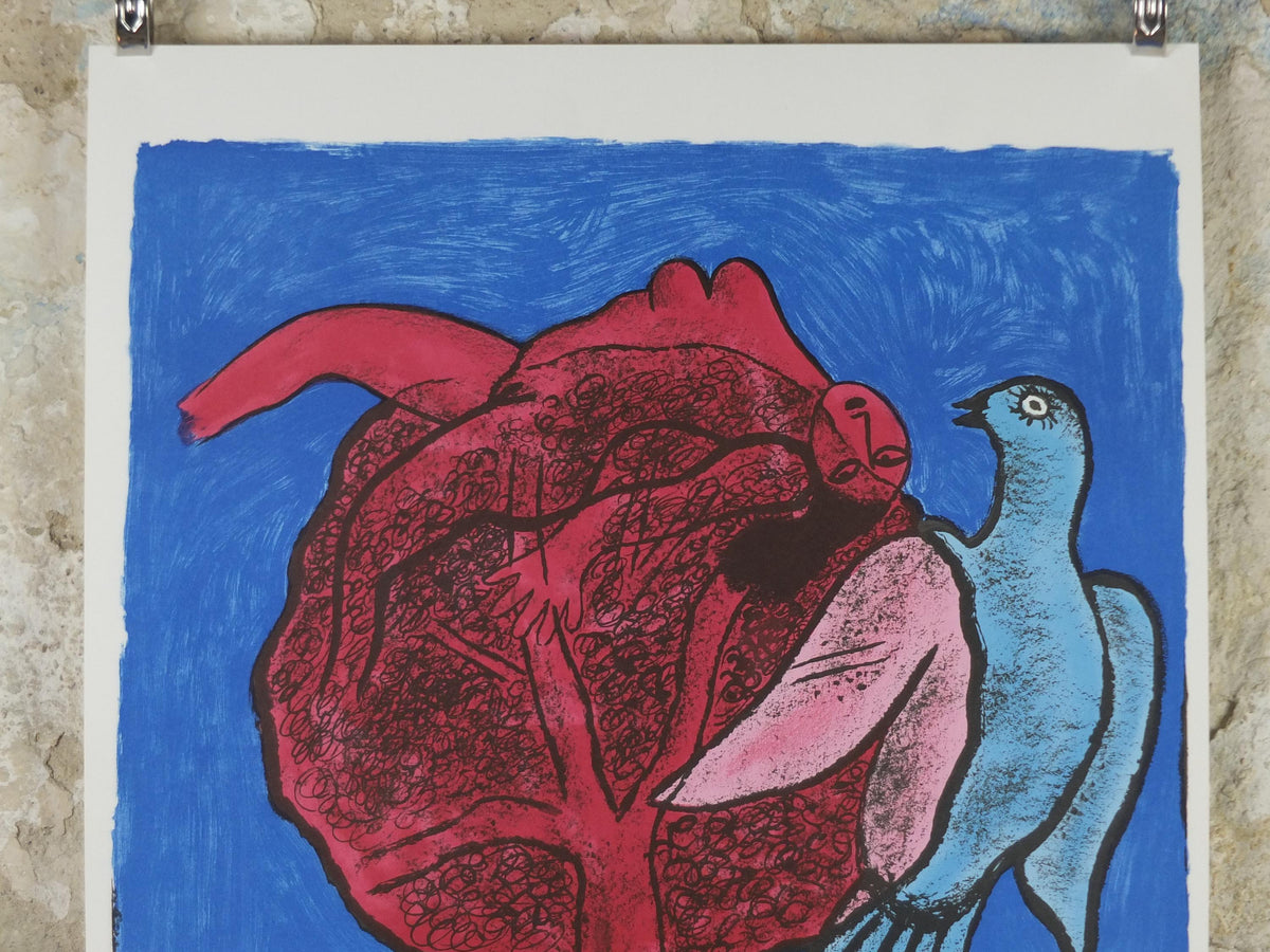 2001 Corneille Poster, The Woman and the Bird, Cobra Group, Reflex Movement, Guillaume Beverloo, artist gallery exhibition, wall art decor