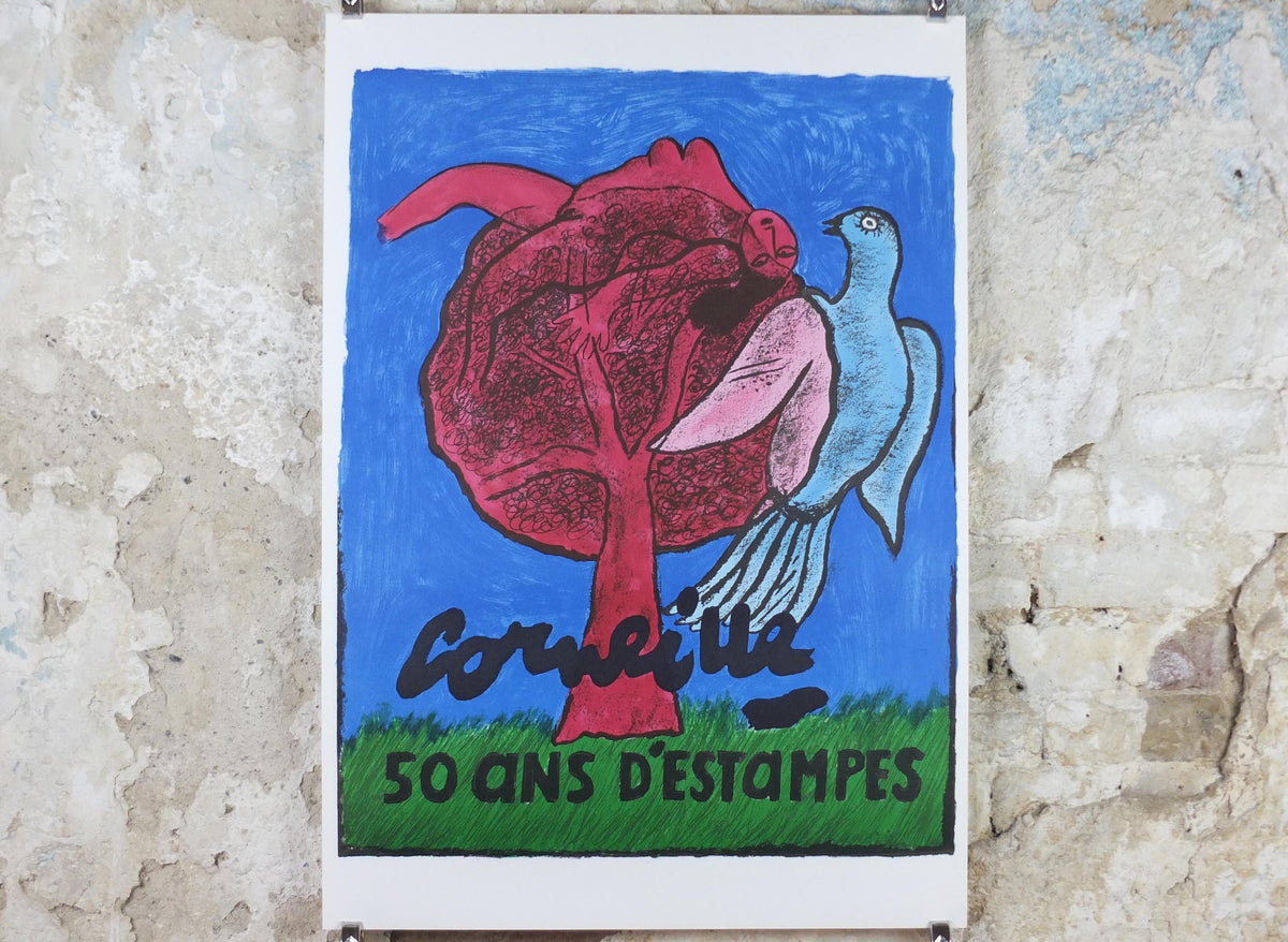 2001 Corneille Poster, The Woman and the Bird, Cobra Group, Reflex Movement, Guillaume Beverloo, artist gallery exhibition, wall art decor