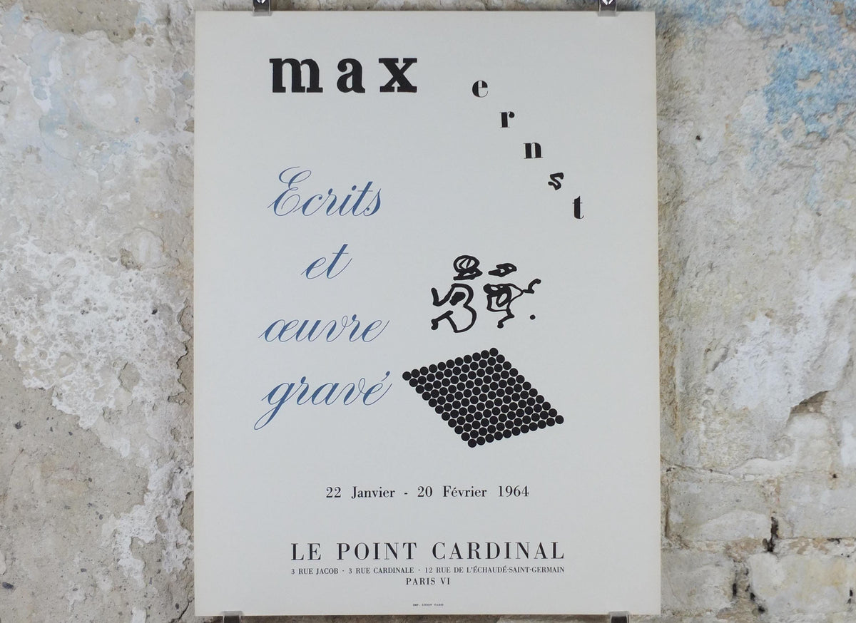 1964 Max Ernst Poster, Ecrits et oeuvre gravé, Writings and Engravings, dada expressionism, artist gallery exhibition wall art decor