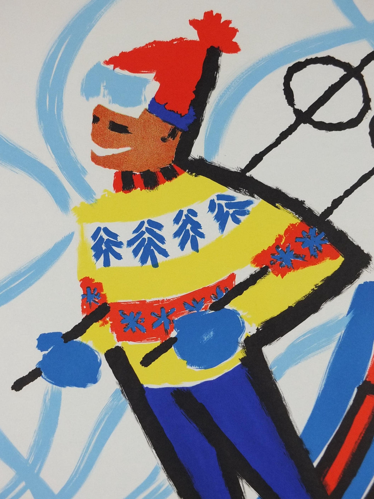1959 Skiing in France Poster, Skier glides down a powdery white mountain, by Constantin, travel wall art decor