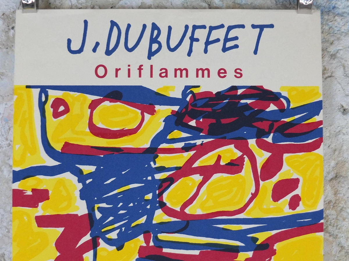 1985 Jean Dubuffet Poster, Oriflammes, Art Brut, raw art, La Hune, Paris, artist gallery exhibition wall art decor