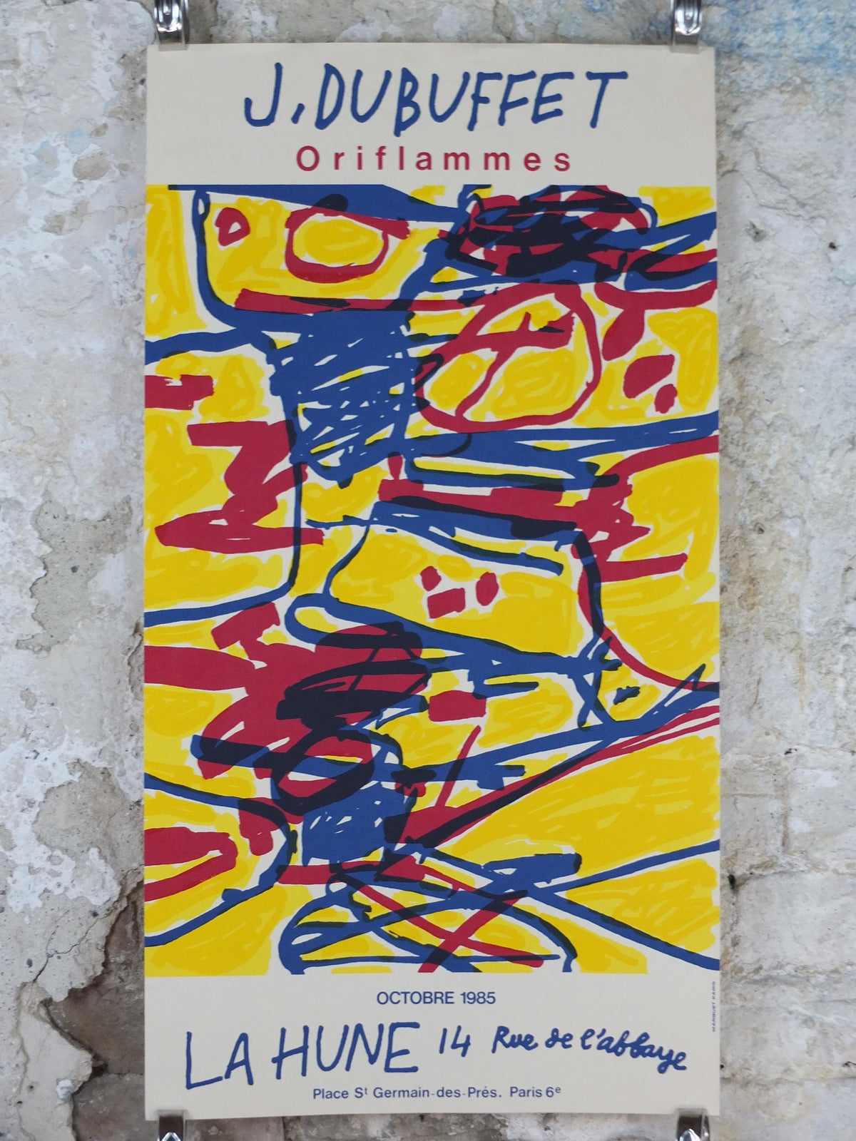 1985 Jean Dubuffet Poster, Oriflammes, Art Brut, raw art, La Hune, Paris, artist gallery exhibition wall art decor
