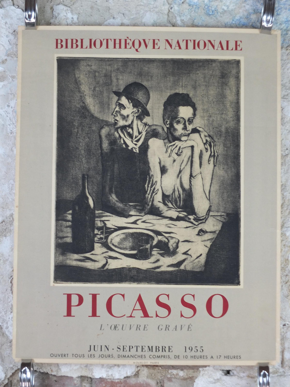 1955 Pablo Picasso Poster, The Frugal Meal, Le Repas Frugal 1913, Blue period, Bibliotheque Nationale Paris, exhibition wall art decor