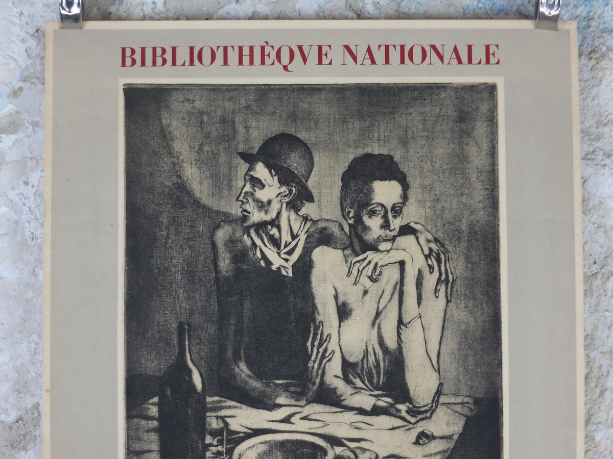 1955 Pablo Picasso Poster, The Frugal Meal, Le Repas Frugal 1904, Blue period, Bibliotheque Nationale Paris, exhibition wall art decor