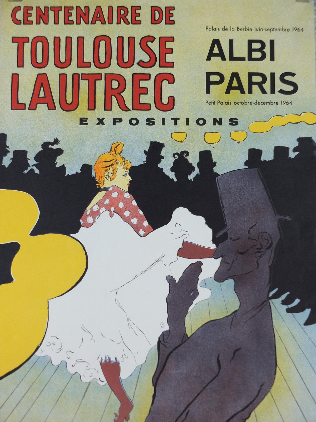 1964 Moulin Rouge Poster, Henri Toulouse-Lautrec, La Goulue, Can-can dancing, Albi Paris centenary, art nouveau, wall art decor