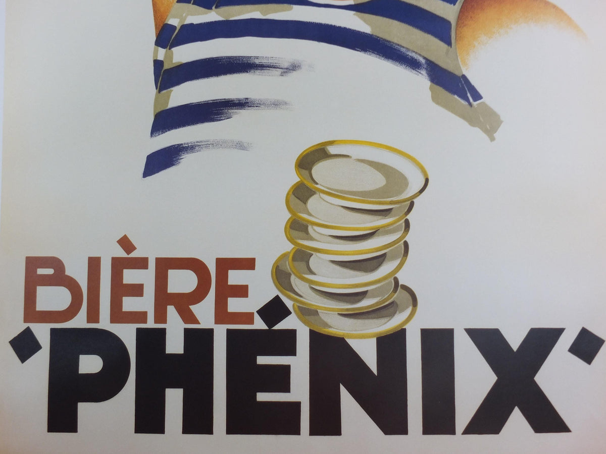 1999 Biere Phenix Poster, Art Deco, smiling sailor with a beer, by Leon Dupin in 1930, Editions Clouet, advertising wall art decor