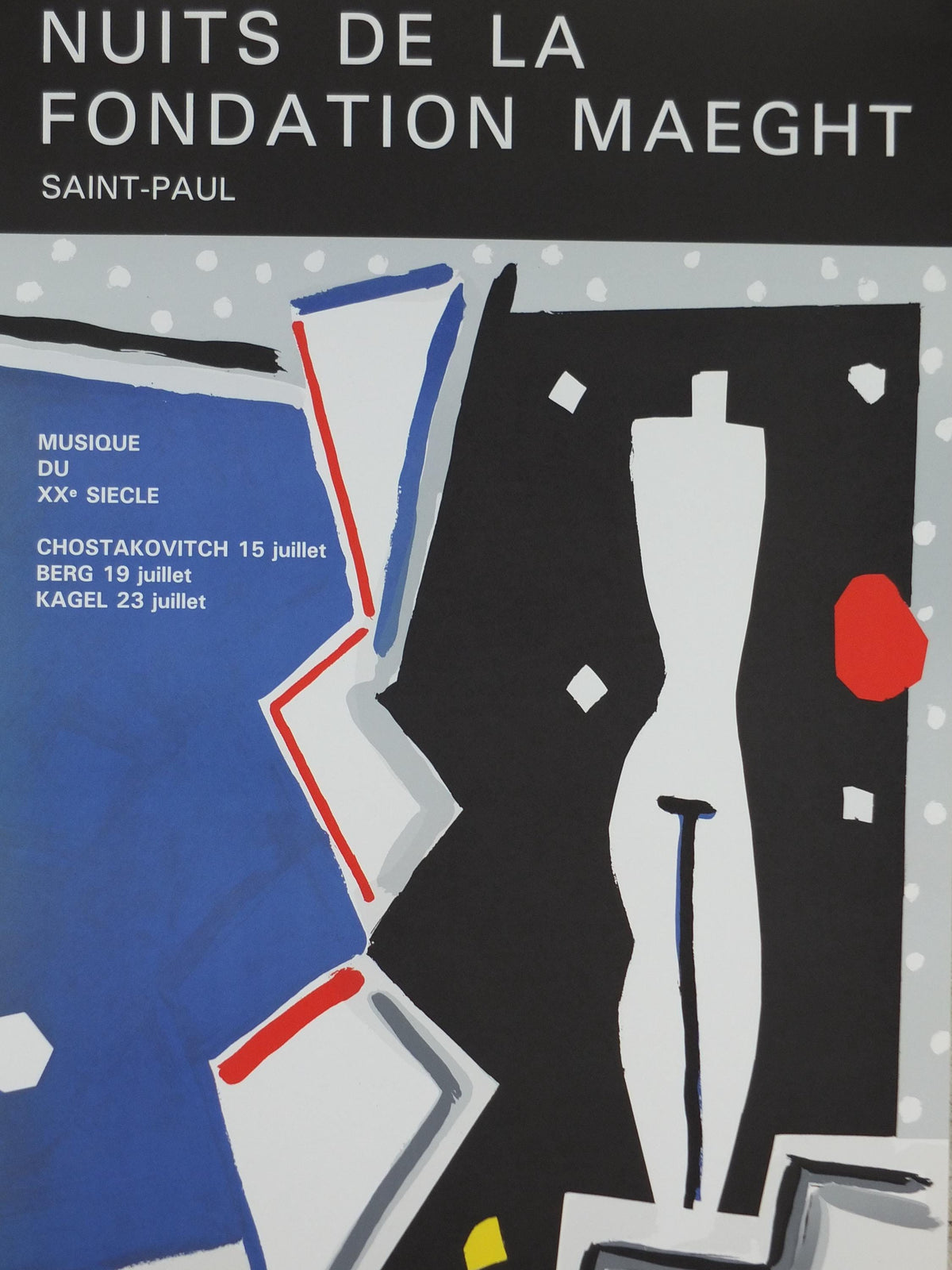 1985 Aki Kuroda Poster, Black Silhouette, Nuits de la Fondation Maeght, Paris, abstract neo-expressionist, gallery exhibition wall art decor