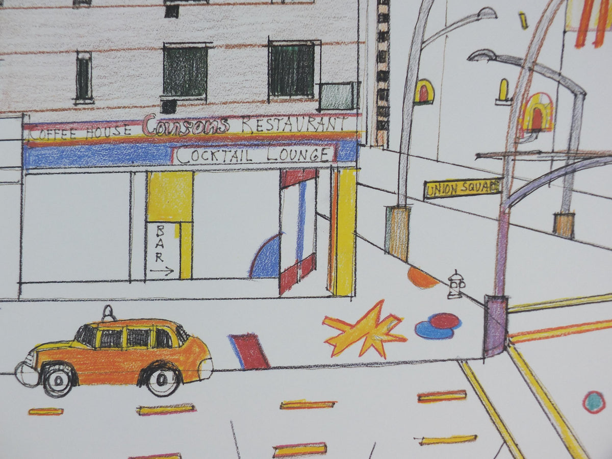 1982 Union Square Poster, New York Coffee House, Saul Steinberg, American conceptual artist, Galerie Adrien Maeght exhibition wall art decor