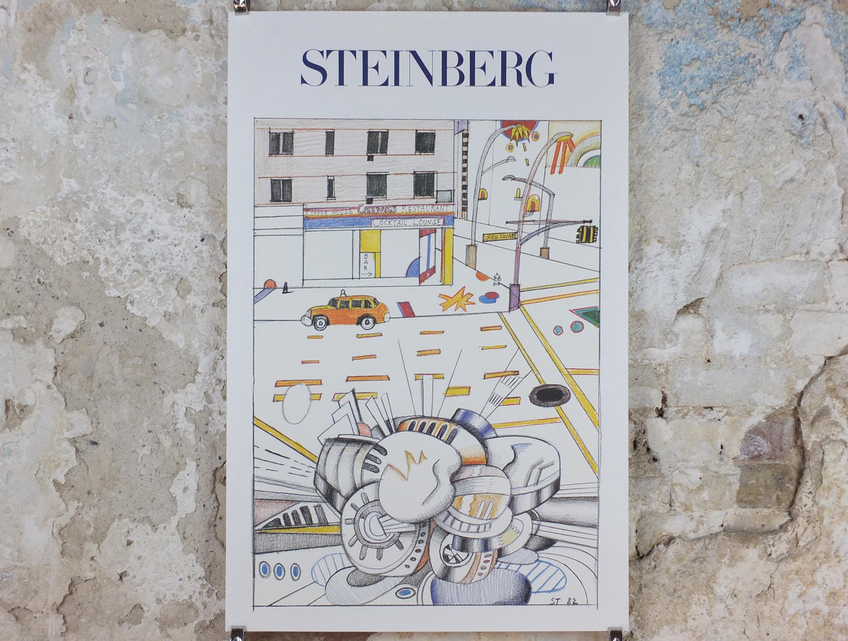 1982 Union Square Poster, New York Coffee House, Saul Steinberg, American conceptual artist, Galerie Adrien Maeght exhibition wall art decor