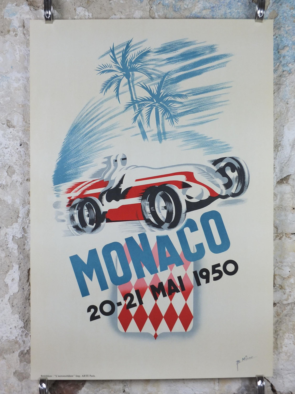 1950 Monaco Grand Prix Poster, by Bernard Minne, 1983 re-edition from Automobile Club de Monaco, motor sport motorsport, wall art decor