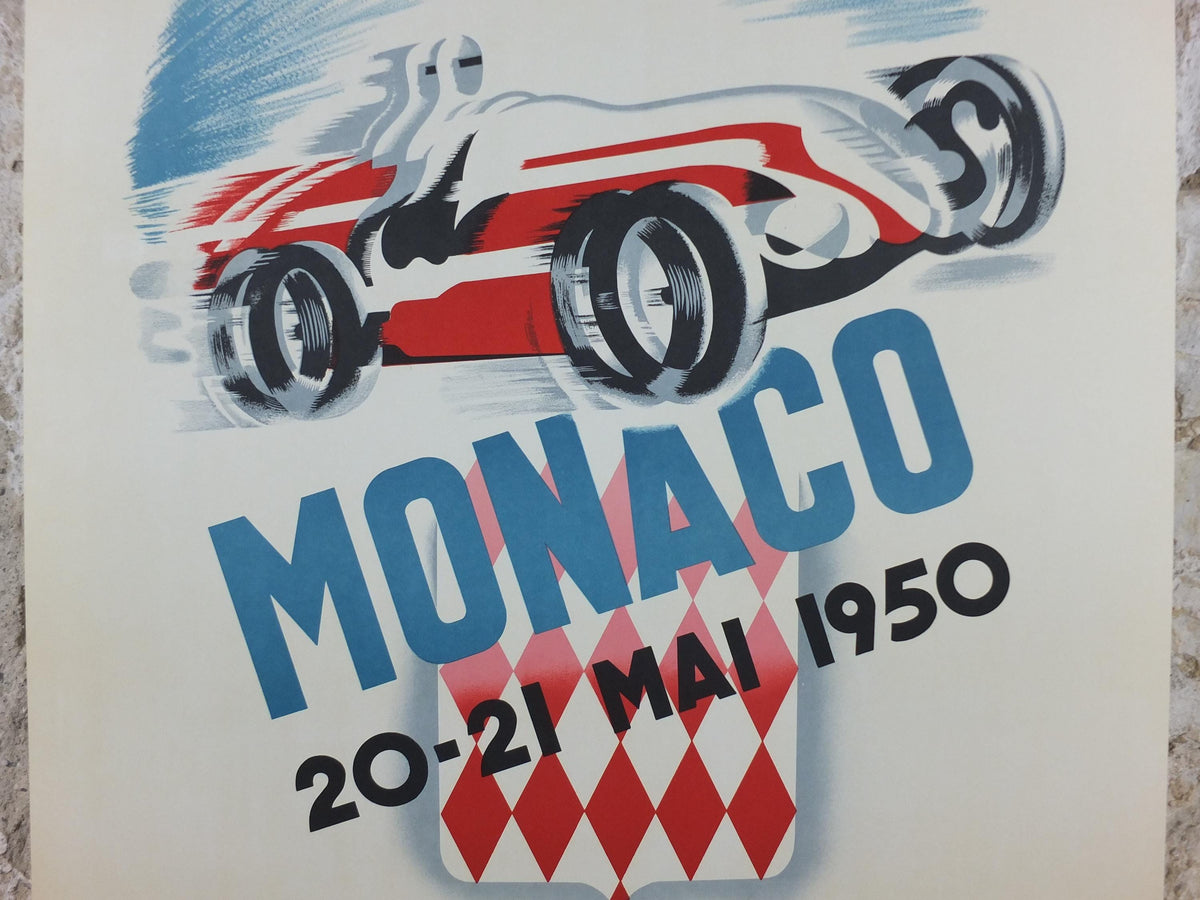 1950 Monaco Grand Prix Poster, by Bernard Minne, 1983 re-edition from Automobile Club de Monaco, motor sport motorsport, wall art decor