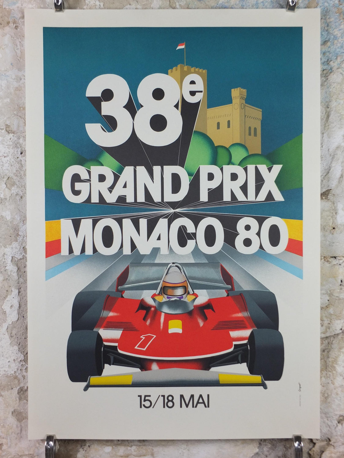 1980 Monaco Grand Prix Poster, by Jacques Grognet, 1989 re-edition from Automobile Club de Monaco, motor sport motorsport, wall art decor